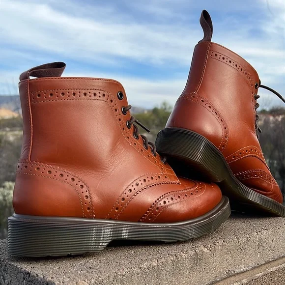Dr. Martens Affleck Cognac Brogue Wingtip 7 Eye Lace Up Boots - Picture 10 of 17